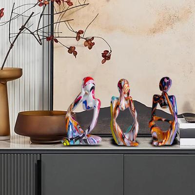 3 Piece Sitting Thinker Statue Modern Resin Figurines Abstract Sculpture for Home Office Study