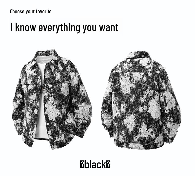 Men's Retro High Street Oil Painting Print Jacket - Spring/Autumn Lapel Style