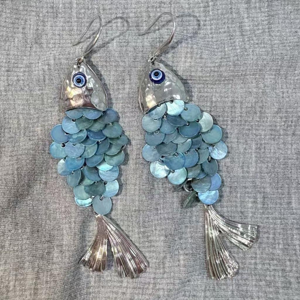 Summer Beach Retro Vacation Style Multi-layer Fish Scale Earrings Fashion Versatile Trendy Niche Design New Earrings