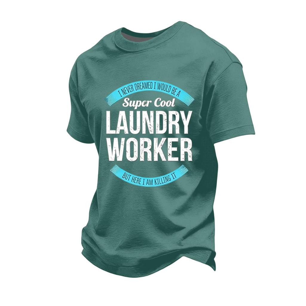 Men's Casual Loose Fit Short Sleeve T-Shirt Labor Day Printed Top Comfortable Cotton Blend Crew Neck Tee