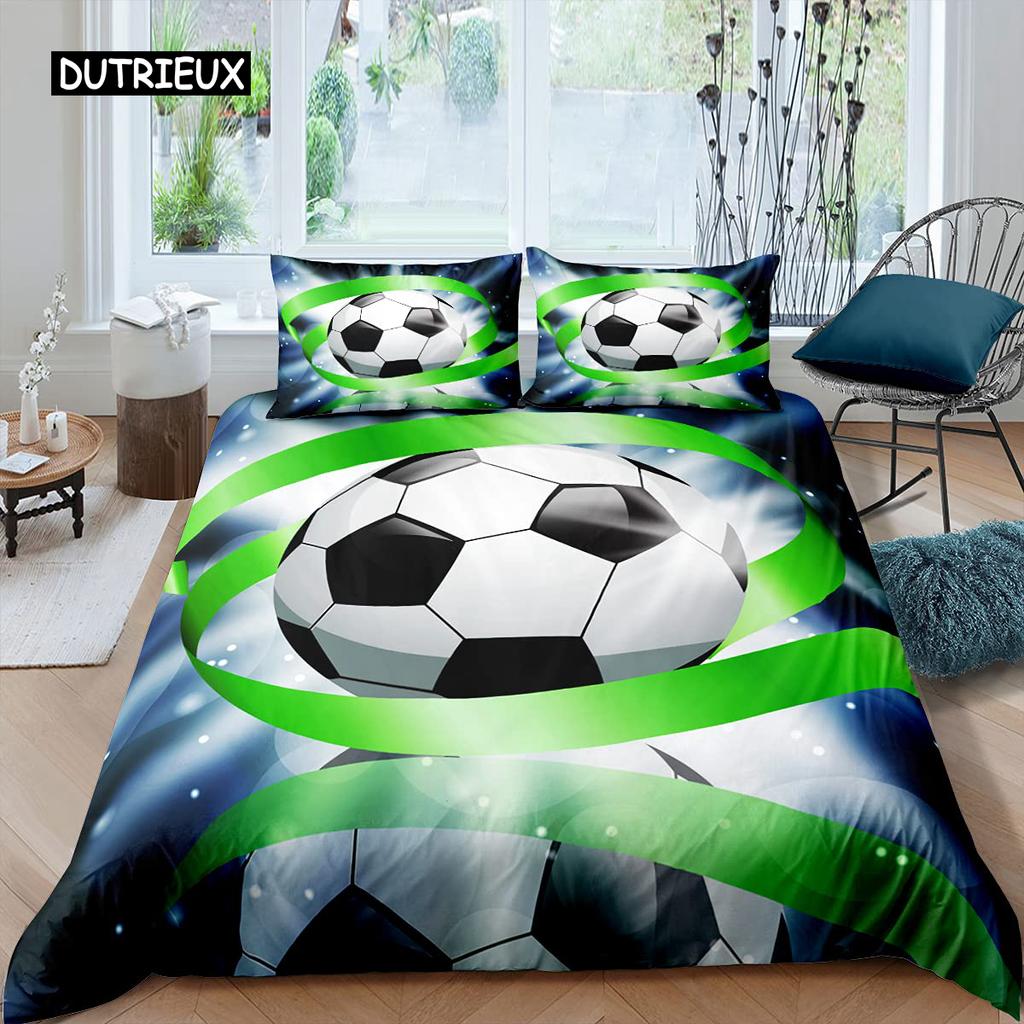 Fußball Bettbezug Set Fußballmuster Sportthema Bettwäsche Set Mikrofaser Bunt Grunge Stil Doppel King Bettdeckenbezug