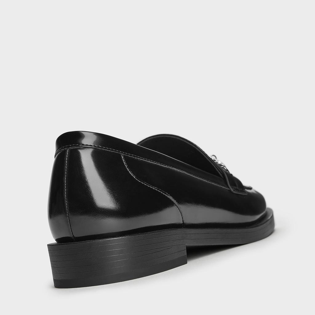 Charles & Keith Pu British Style Flat Metal Decor Loafers 2.5cm Women flats Black CK1-70381154