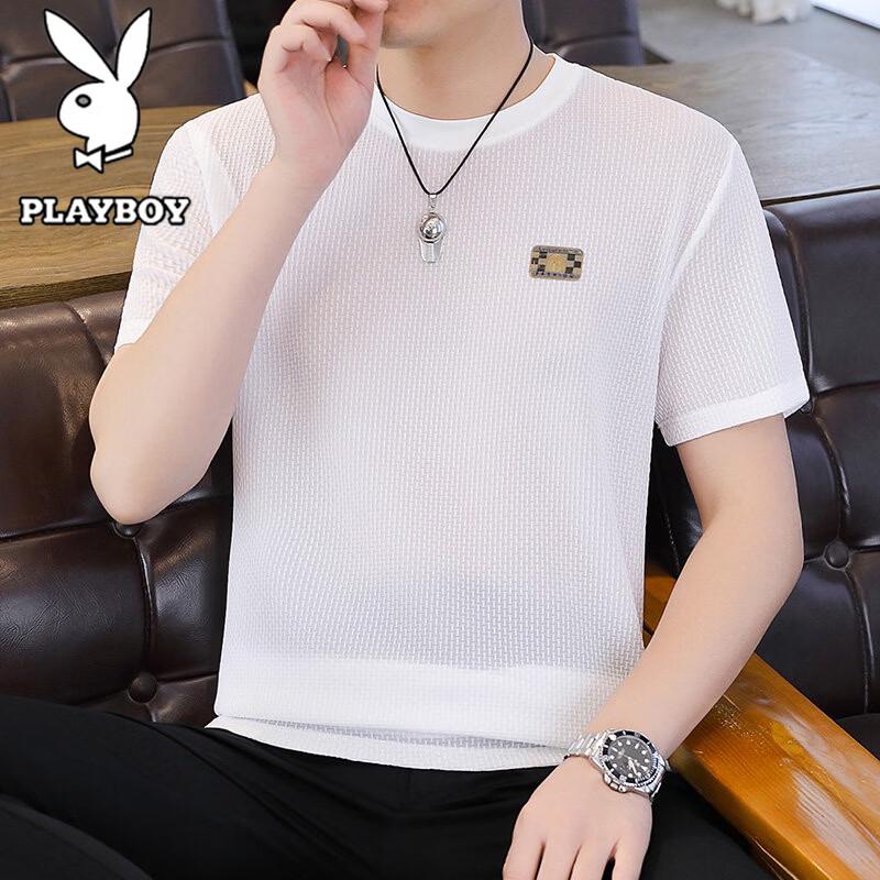 PLAYBOY Men's Ice Silk Quick-Dry Round Neck T-Shirt