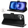 For iPhone 16 Stand Case Textured Leather Wallet Phone Cover with Strap