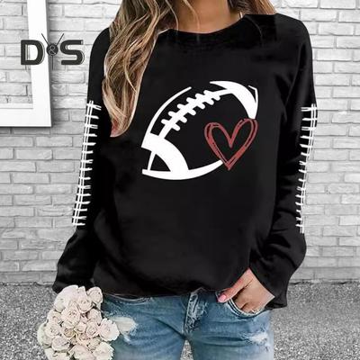 Frühling Herbst Damen Sweatshirt Fußball Print Rundhals Elastische Bündchen Lockerer Pullover Sport Typ Top Lässiges Sweatshirt für den Schulweg