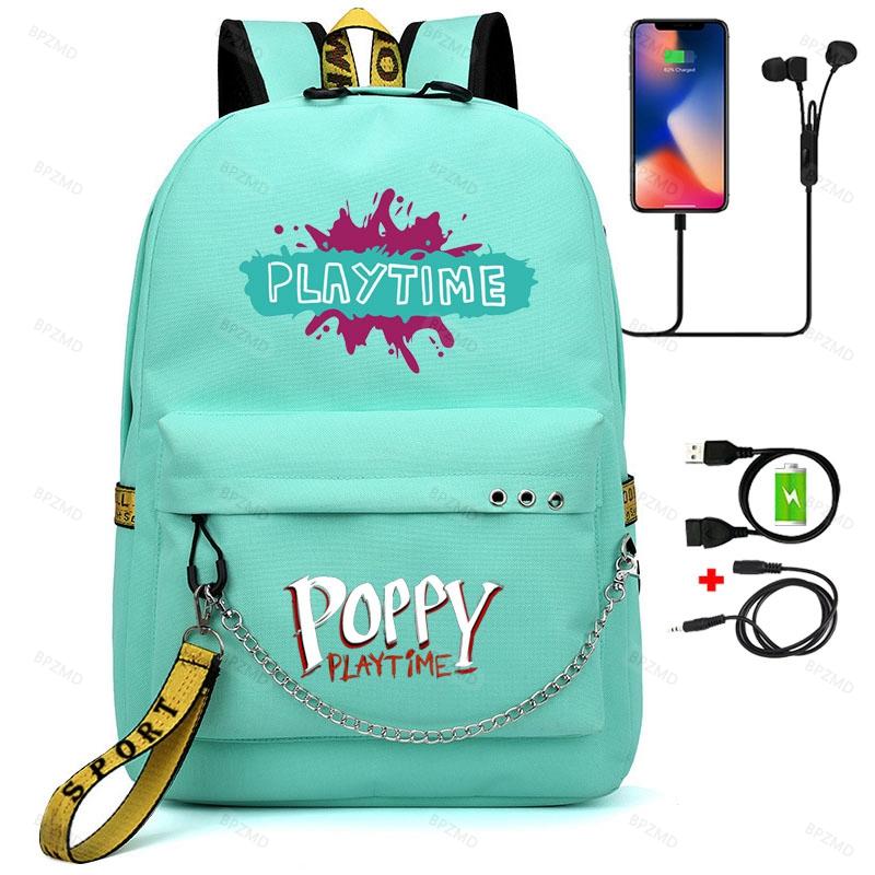 Game Poppy Spielzeit-Rucksack, Teenager-Mädchen, Huggy Wuggy, Schulrucksack für Damen mit USB-Aufladung, für Studenten, Laptops, Reisen, Segeltuchtaschen