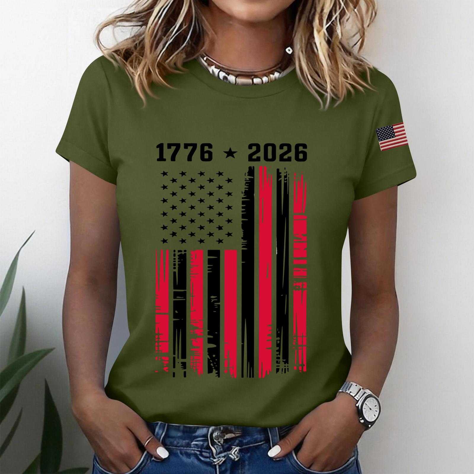 

Women s Fashion Casual Printed Short Sleeve Round Neck Pullover Tops L армия зеленый