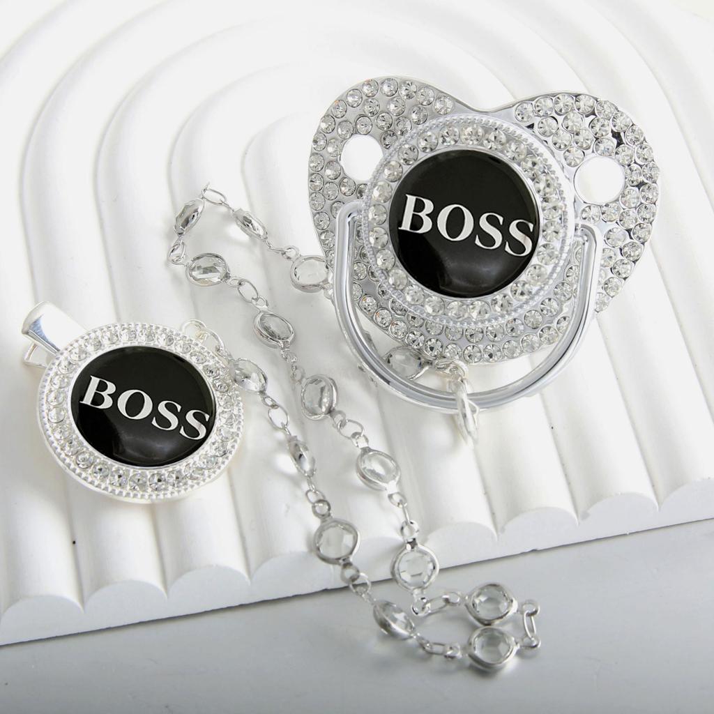 Gold Diamond Pacifier with Chain Clip