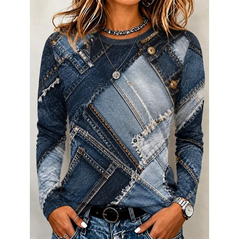 Autumn Women's 3D Printed Crew Neck Long Sleeve T-Shirt