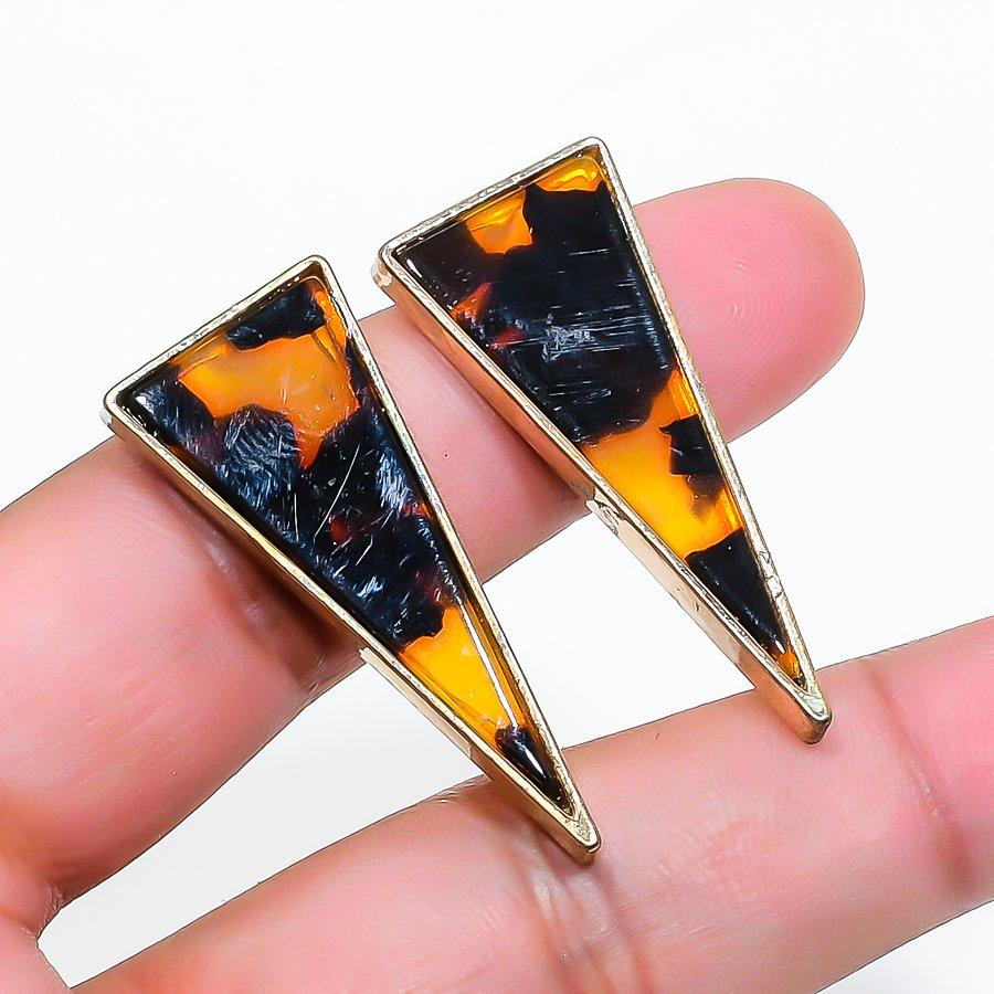 Natural Montana Agate Gemstone Brass Jewelry Earring 1.58 AE-12936