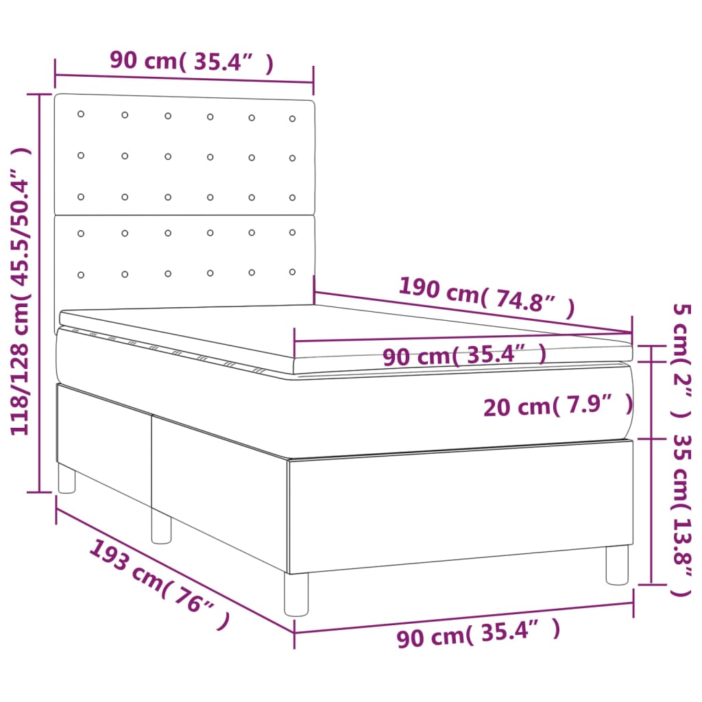 Box Spring Bed with Mattress White 90 X 190 Cm Artificial Leather