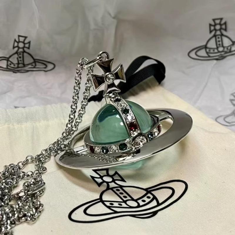 Kaiserinwitwe Weinrebe Vivienne groß m farbige Perlen Diamant dreidimensional Erde Planet Halskette Pulloverkette Damen
