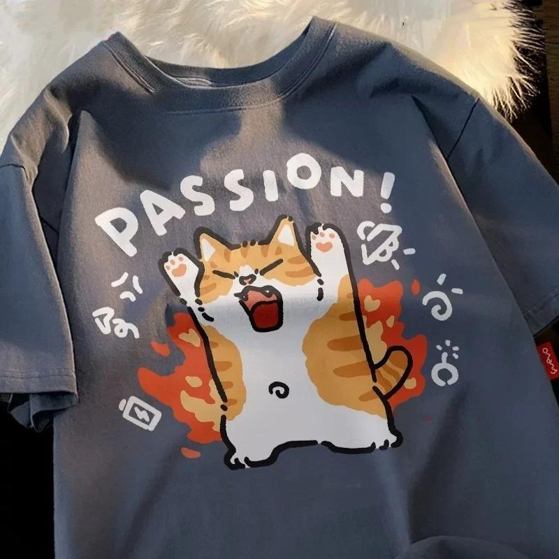 Unisexs Loosefit Shortsleeve Tshirt Trendy Highquality Branded Tee Featuring A Passionate Cat Design