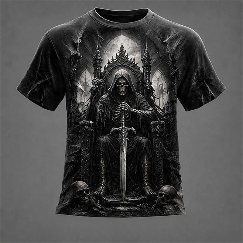 Halloween Men's Optical Illusion Skeleton T-Shirt Short-Sleeve T-Shirt 3D-Printed Crew Neck Shirt Horror Theme Streetwear Top
