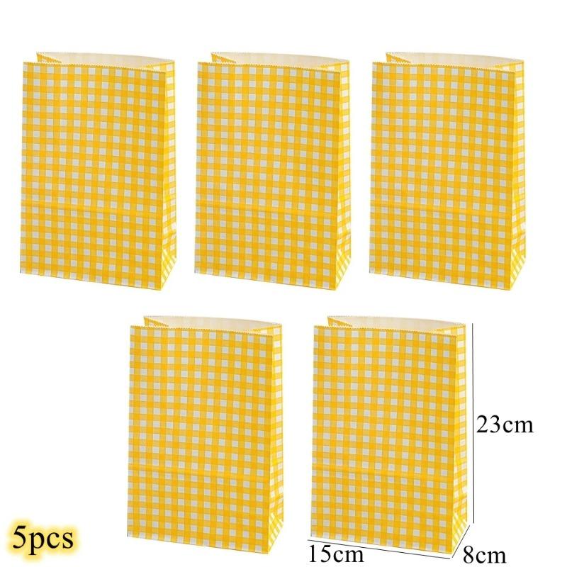 5/10/20 ST Färgglada Rutiga Papperspåsar För Fest Födelsedag Bröllop Shopping Presentpåse Kex Snacks Presentförpackning Dekoration