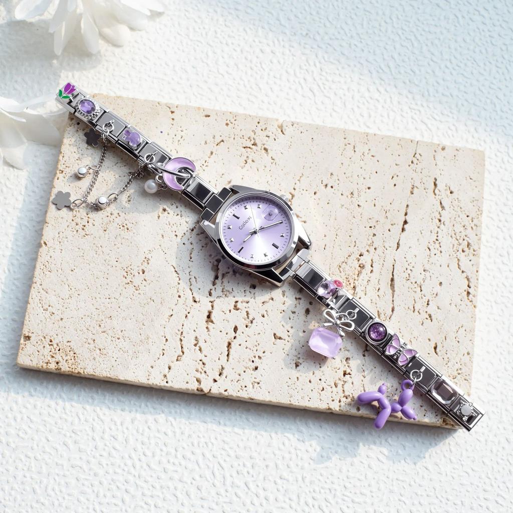 Women Stainless Steel Italian Watch DIY Mix Color Charms Bracelet Watch Custom Module Ladies Fashion Quartz Watches Jewelry Gift