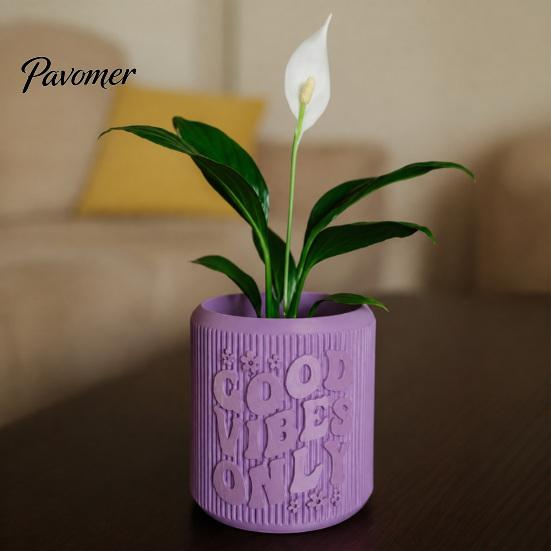 Small Containers for Indoor Gardening 3D Printed Planter, Good Vibes Only Flower Pot, Minimalist Plant Holders Windowsill Cute Cactus Container