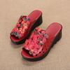 6cm Ethnic Style Slippers Women Wear Thick-soled Wedges and Fashionable Flowers In Summer, Comfortable High-heeled Sandals