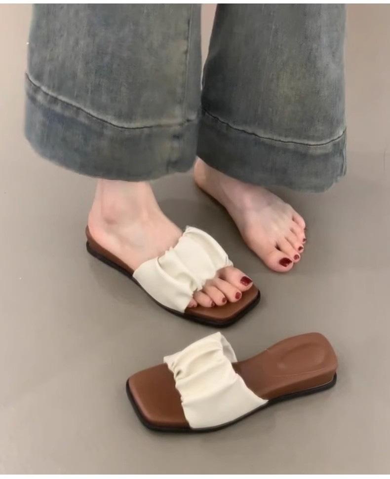 

Cloud square head slippers women wear summer new French gentle fairy style with skirt one-word drag platform sandals 40