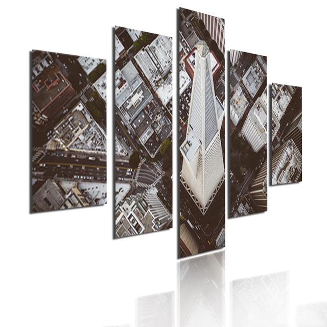 Wall Art Metropolis Skyscrapers Canvas Painting 5 Pieces Modular Picture Bustling City Night Poster HD Printed for Home Decor