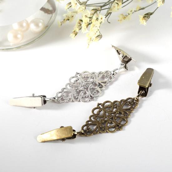 Women Vintage Hollow Floral Cardigan Collar Clip Dress Shawl Cinch Clasp Pin