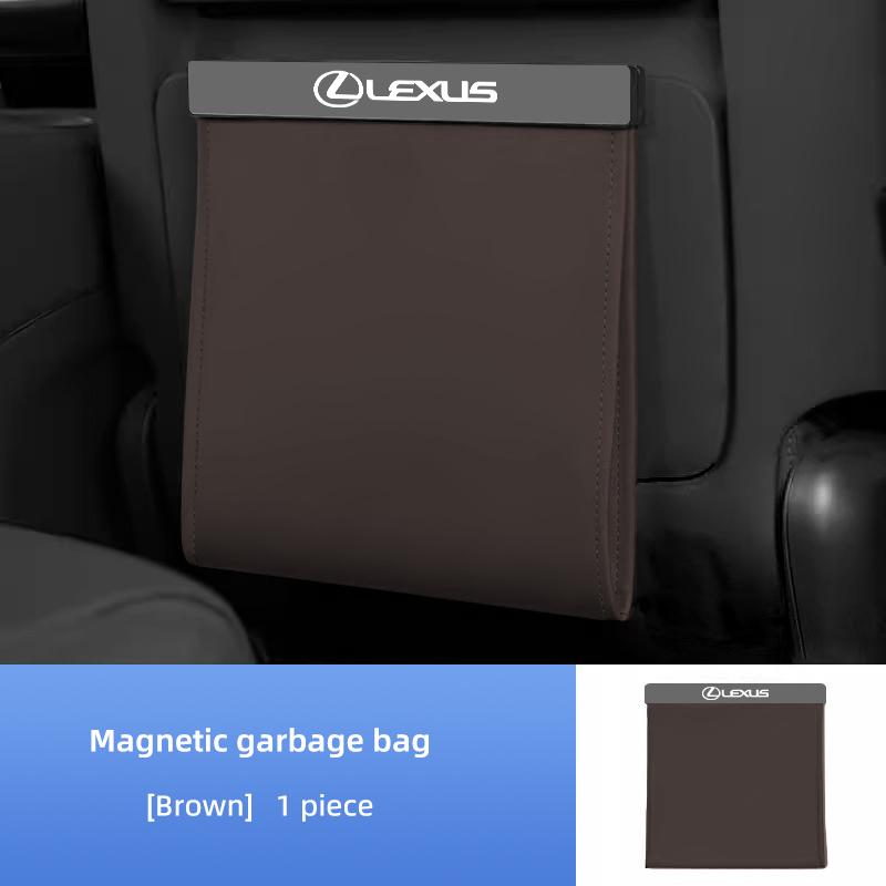 FIQK8 For Lexus IS250 RX350 LX570 LX600 GX470 RX330 Seat Back Storage Bag Magnetic Open PU Leather Garbage Trash Bin Pocket Organizer
