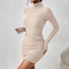 2024 Women Clothing New Solid Dresses Mini Dress Club Elegant Party Dresses Black Solid Turtleneck Long Sleeves SheathDress