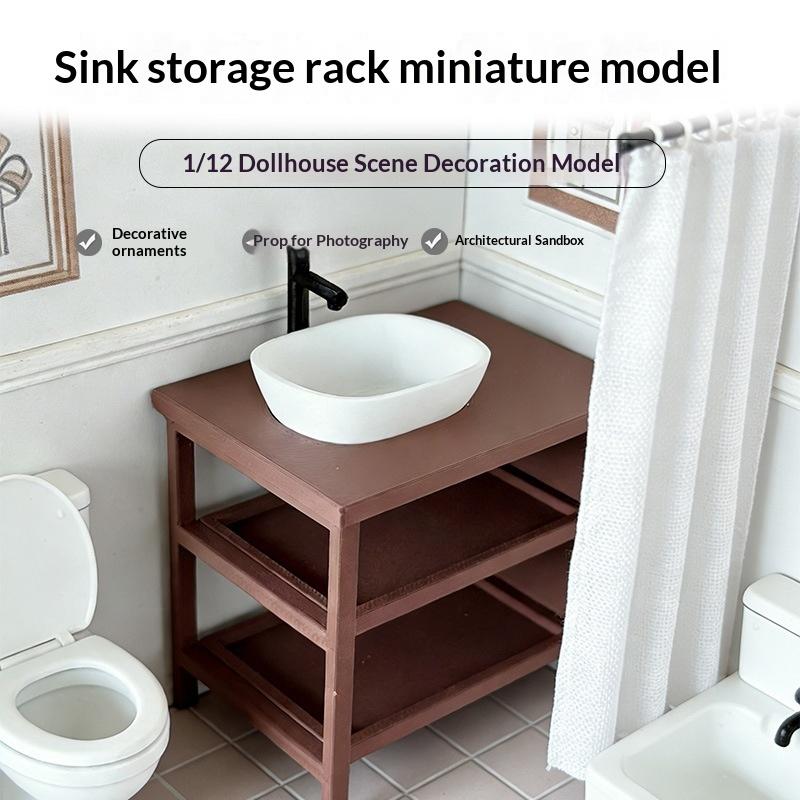 Miniature Simulation Sink Storage Rack Model 1/12 Dollhouse Bathroom Sink Cabinet Ornament Dollhouse Micro Scene Furniture Decor