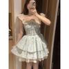 French sweet small flying sleeve floral dress women's summer casual new small waist princess fluffy short dress