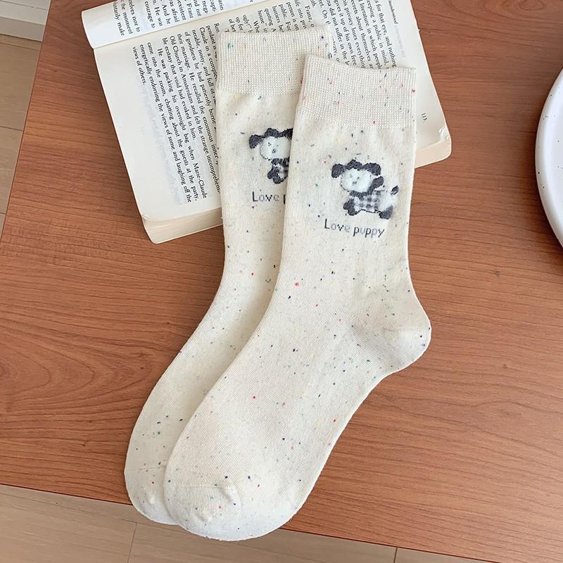 Pastoral Socks Pure Cotton Tube Socks Season Flocking Cute Three-Dimensional Cartoon Cotton Stockings Women