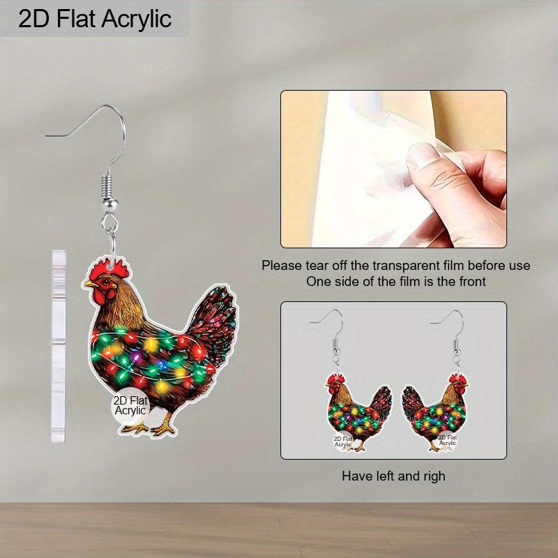 2D Flat 1Pair Christmas Festival Colorful String Hen Pattern Earring Christmas Jewelry for Women Female
