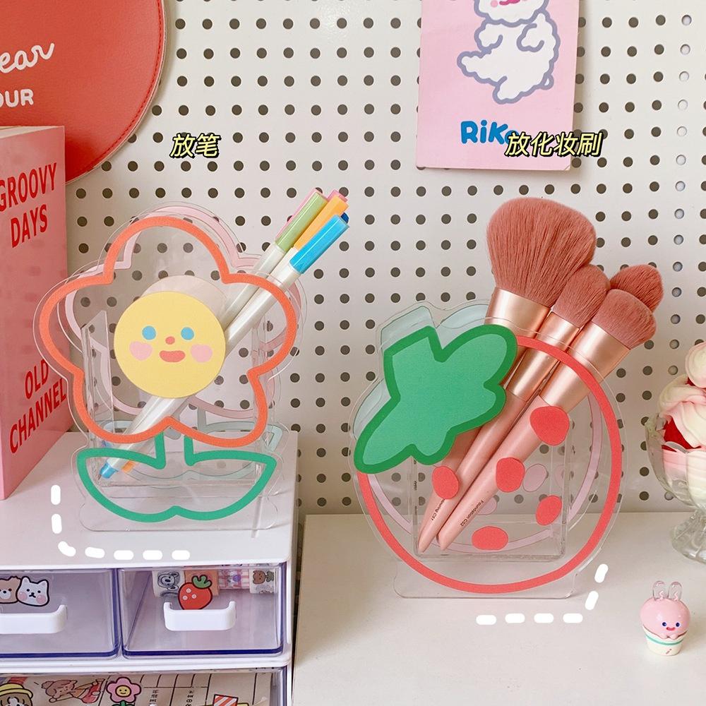 Creative Cartoon Student Desktop Pen Holder Soft Cute Bear Rabbit Multifunctional Office Stationery Cosmetics Transparent
