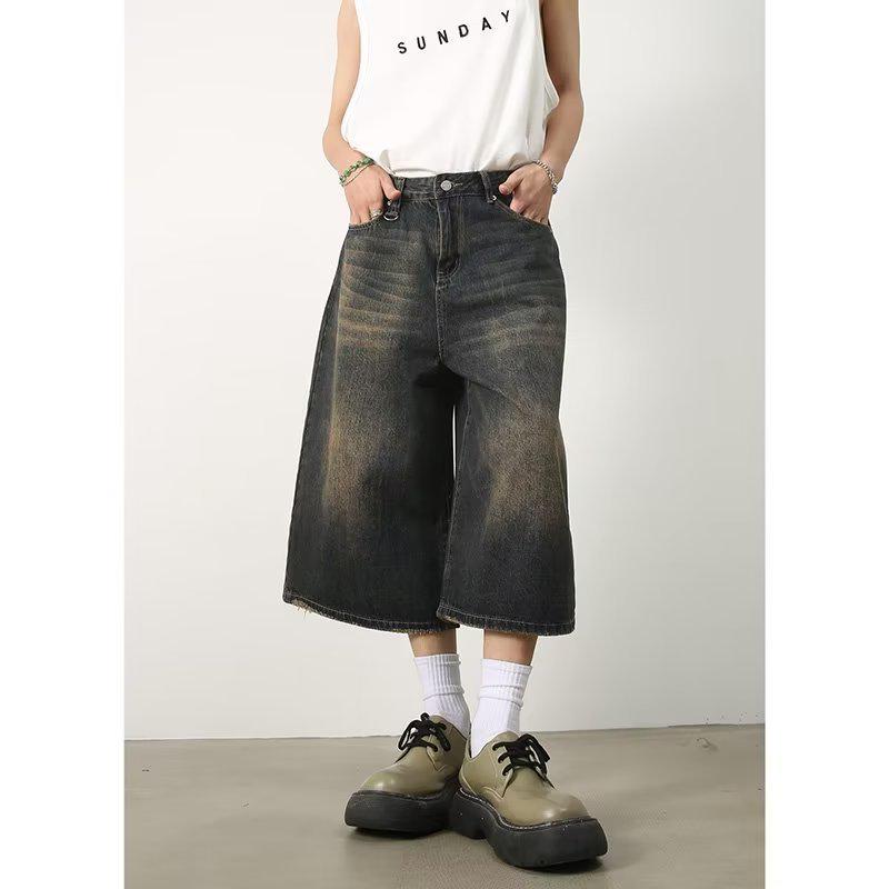 Pánské japonské retro džínové šortky - Trendy, volný, širokonohý styl pro letní módu