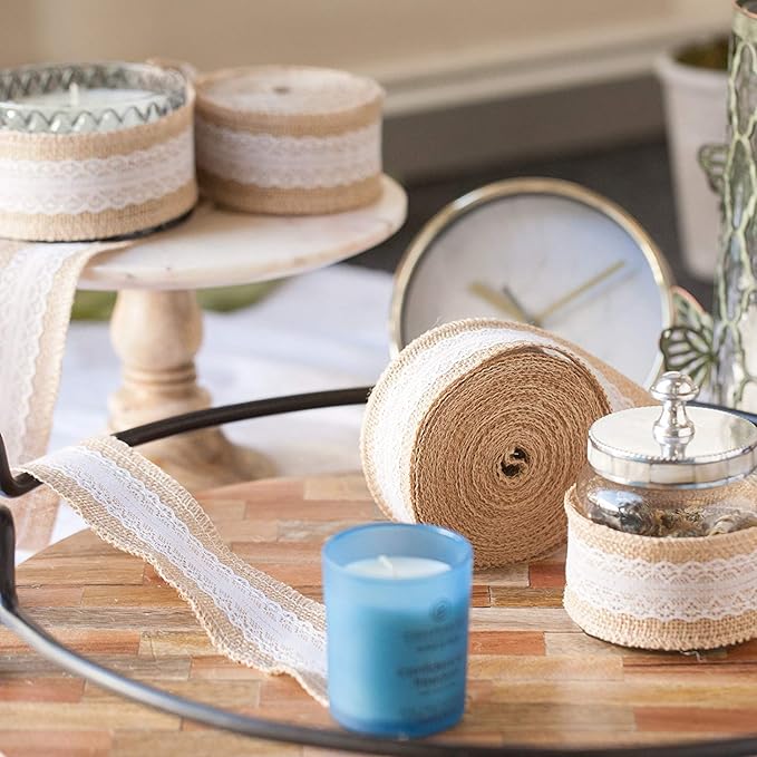 Multi Purpose Burlap Hessian Ribbon With Lace Detail Multi Purpose Uses Decor Natural Burlap Wedding