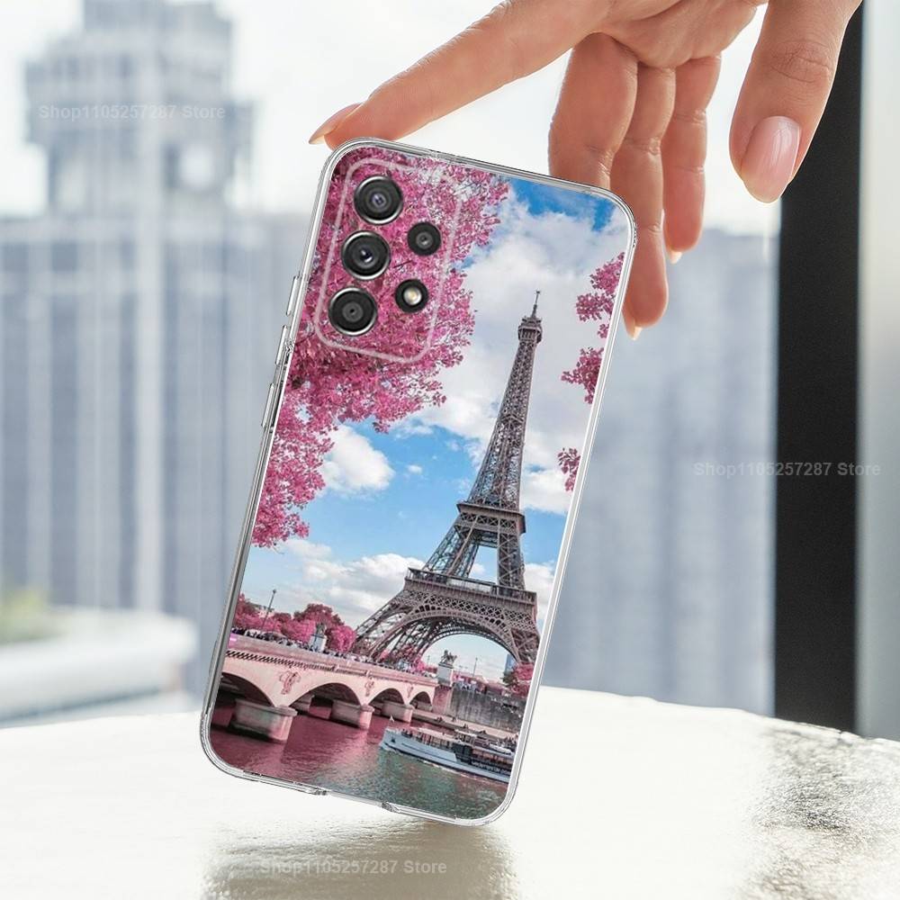 Krajina Eiffelovy věže Pouzdro na telefon Pro Samsung A51,71,30,S21,10,20,Ultra,FE,Lite, S22,23,9,PIus,Průhledné, Silikonové