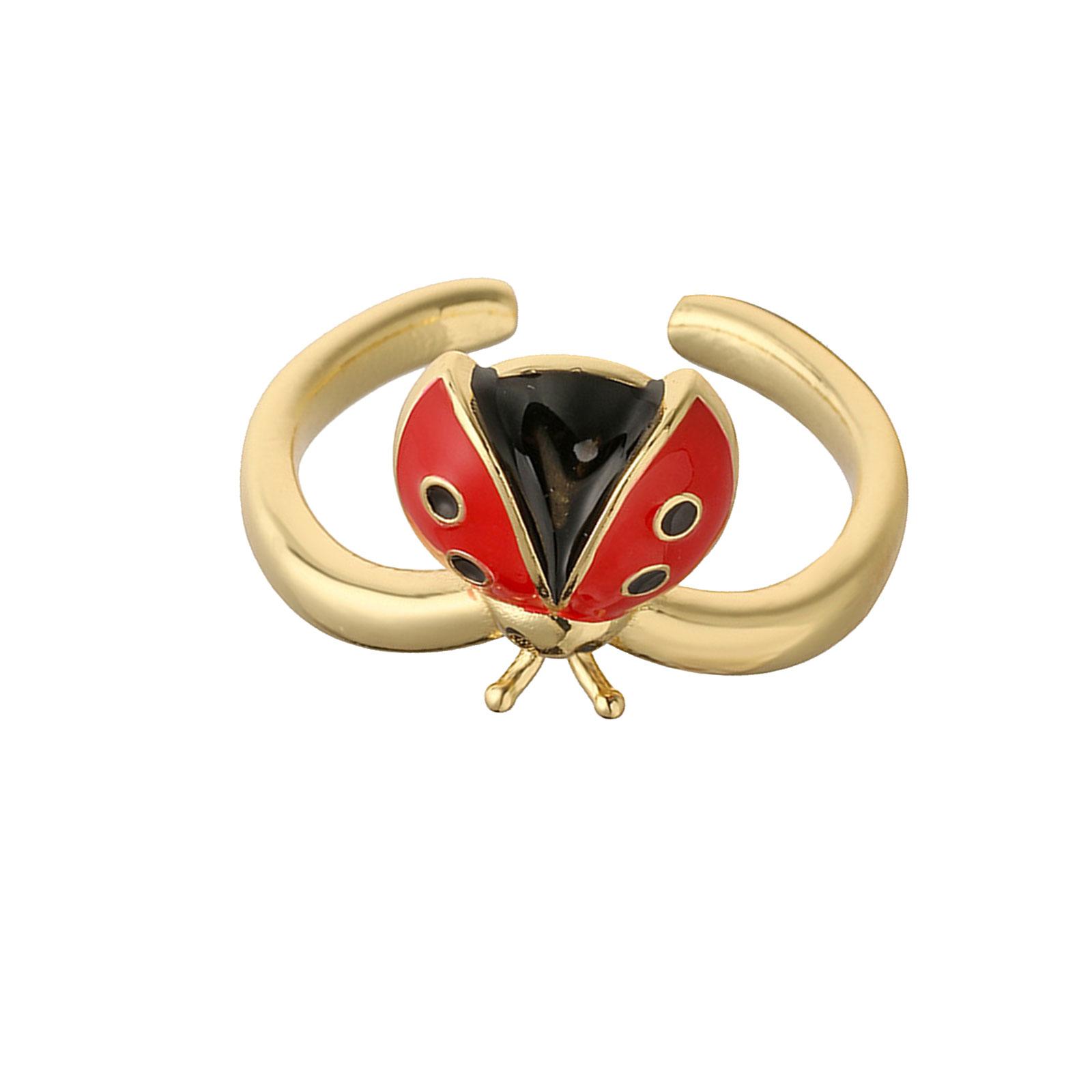 

Ladybugs Design Ring With Adjustable Opening Smooth Copper Construction Vibrant Enamel Accent Daily Wear Jewelry D