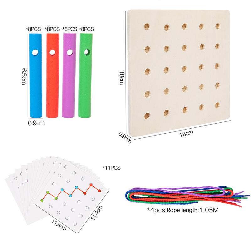 Wooden Peg Board Threading Set - Suitable for Children’s Fine Motor Skills Spatial Reasoning and Creative Design Development