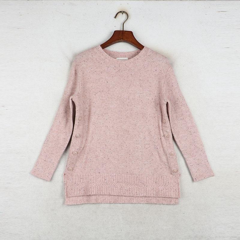 Home Autumn and Winter Foreign Trade European and American Plus Size Women Clothing Round Neck Pullover Button Decoration Sweater Knit Long Sleeve
