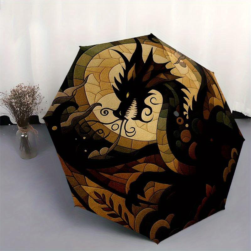 Stained Cute Dragon Wall Art: Vibrant, Decorative Panel for Any Room Umbrella, Cute Umbrella with Cute Design, Portable 3-Fold Compact Umbrella for Me