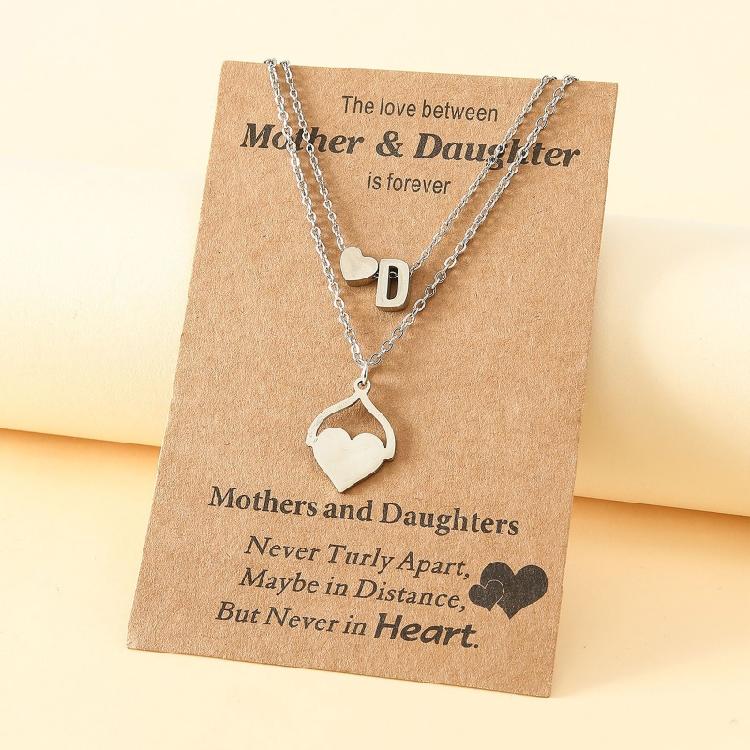 Silver Heart-shaped Letter Necklaces Mother's Day Parent-child Card Necklaces Stainless Steel Collarbone Chain Jewelry