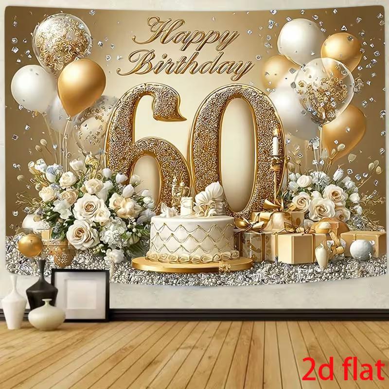 2D 60. Goldener Geburtstag Foto Hintergrund Senior Geburtstag Dekoration Stoff