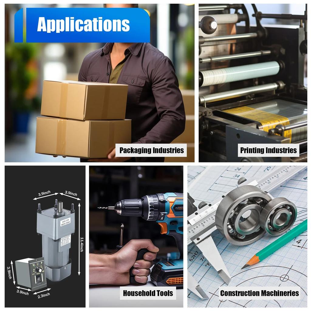 250W 10K speed regulating motor+speed regulator, 110V AC Gear Reduction Motor, Electric Variable Speed Reversible Control