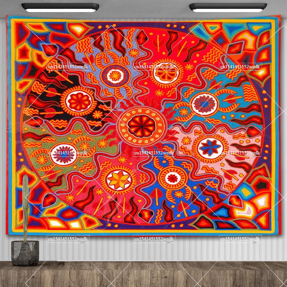 Mexico Mexican Mayan Tribal Art Tapestry Wall Hanging Ethnic Paintings Psychedelic Aesthetic Background Cloth Home Decorations