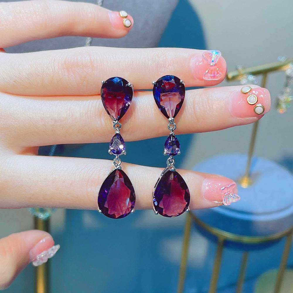 Moissanite Drop Earrings for Women Fashionable Colorful Gemstone Dangle Earrings Multi Color Series Jewelry