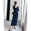 Long Sleeve Split Knitted Dress Women's Autumn New High-end Temperament Muse Fan Inner Long Dress