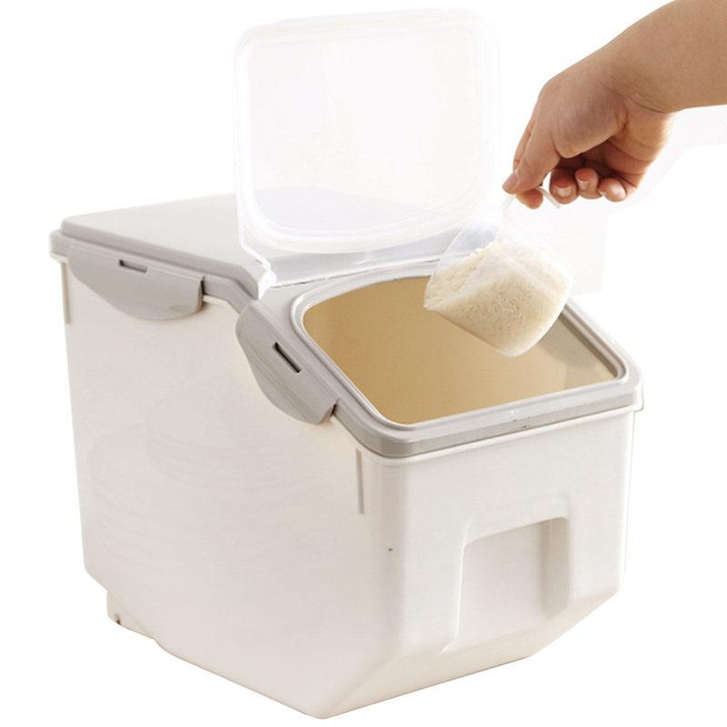 Airtight Pet Food Storage Container Large Capacity Snap Lock Lid Dog Cat Dry Food Rice Bin Beige