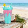 Cute Ice Cream Straw Cup Creative Double Layer Plastic Water Bottle With Crushed Ice Decor Portable Tumbler For Girls Kids Gift