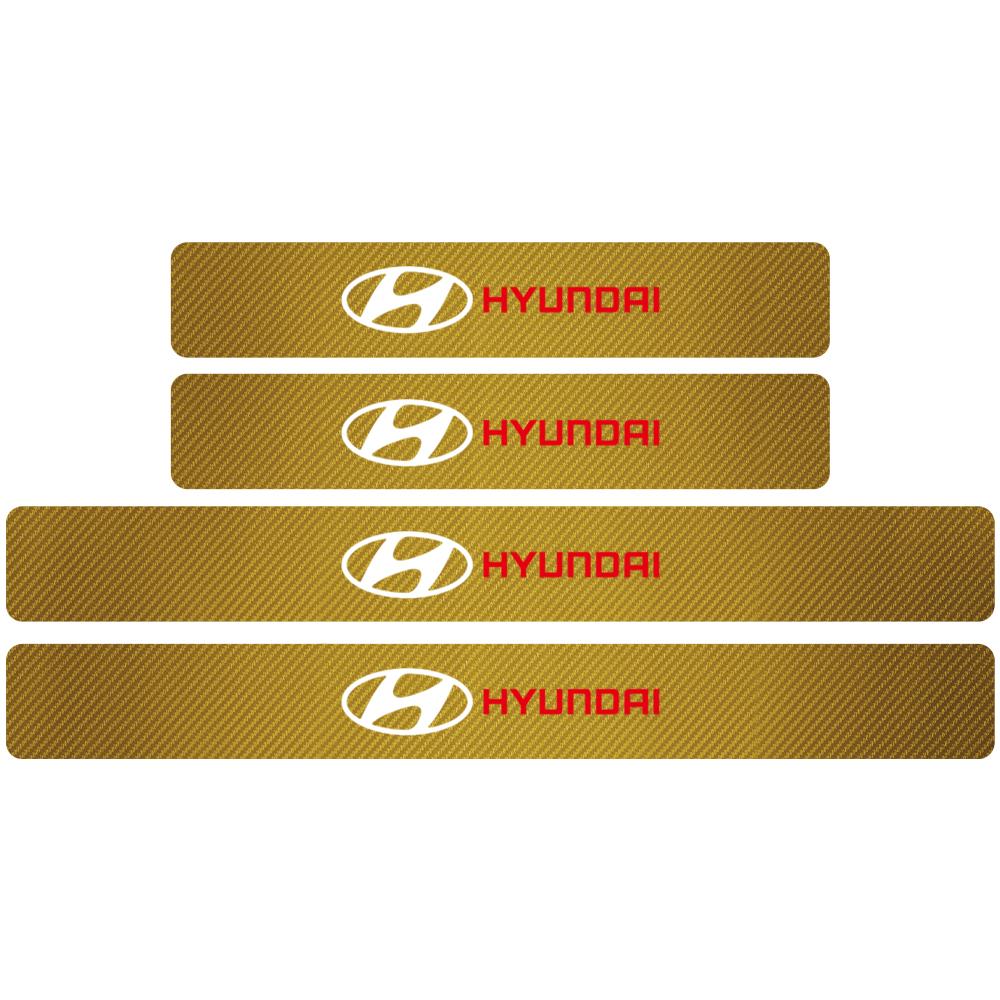 4PCS Car Door Plate Carbon Fiber Threshold Protector Sticker For Hyundai I10 I20 I30 Creta Tucson Solaris Elantra Santa Fe Kona XX45