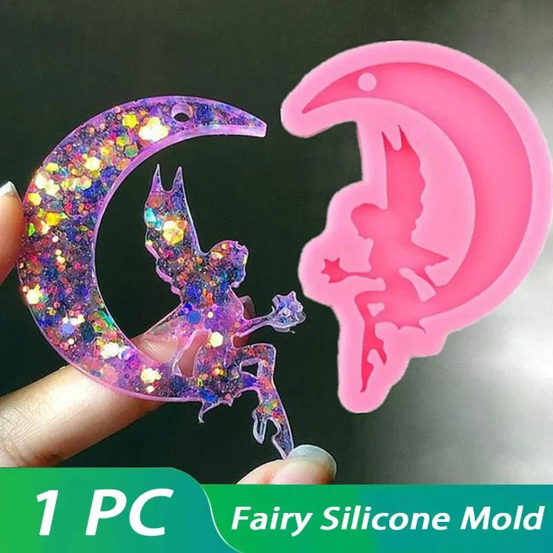 Silicone Angel Fairy Moon Resin Mold - Semi-Circular, Irregular Shape for Jewelry Making, Beaded & Handmade Crafts, Fairy Garden