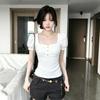[Grazhi Refined Cotton] Korean Square Neck Bubble Short Sleeve T-Shirt Women's Summer Slim Spice Girl Pure Desire Top